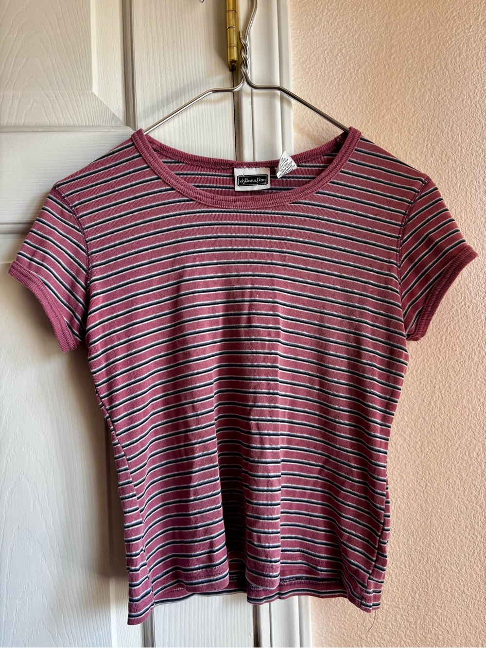 Xhilaration Striped Dusty Rose, Black & White Ribbed Top